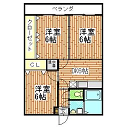 ガーデンハイム樗一番館 2階3DKの間取り
