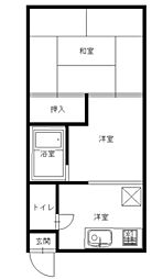 コーポラス昼神 1階1Kの間取り