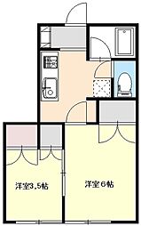 ベルフィ杉本Ａ 2階2Kの間取り
