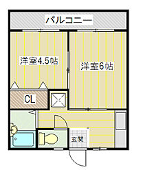 ジェントル矢沢 2Kの間取図画像