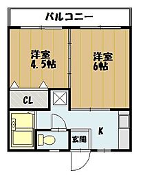 ジェントル矢沢 2Kの間取図画像