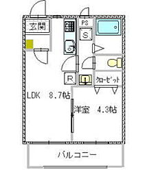 グランディアI&F 1LDKの間取図画像