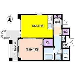 チェリービュウ芦屋川 ワンルームの間取図画像