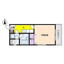 グレース芦屋 1Kの間取図画像