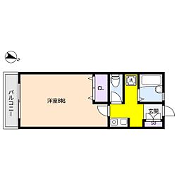 芦屋川ハイツ 1Kの間取図画像