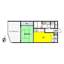 S.I.ハイツ芦屋 1DKの間取図画像