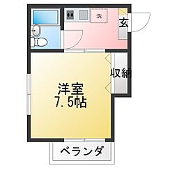 サニーテラス 1Kの間取図画像