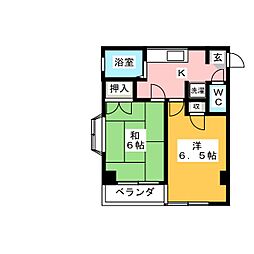 ヴィラ高安 2Kの間取図画像