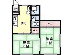 カーサ六甲 2DKの間取図画像