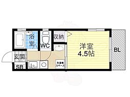 烏帽子ハイツ六甲 1Kの間取図画像