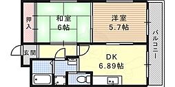 サンパレス六甲 2DKの間取図画像
