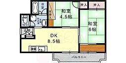 メガロコープ西宮21号棟 2DKの間取図画像