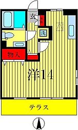 ルミナスビラB棟 1階ワンルームの間取り