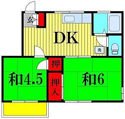 コーポベラーム 2階2DKの間取り
