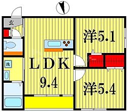 ミア流山 2階2LDKの間取り