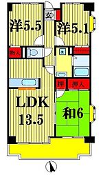 大新ヒルズ 1階3LDKの間取り