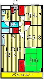エクセラン三郷 5階3LDKの間取り