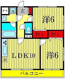 オークレア 3階2LDKの間取り