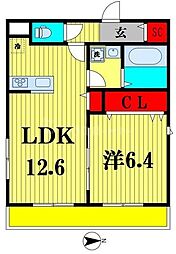 エルフォII 1階1LDKの間取り