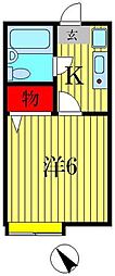 サンポップ新松戸 1階1Kの間取り