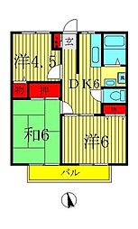 ウッドベル 1階3DKの間取り