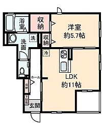 tiedeur 1階1LDKの間取り