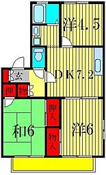 ハイランズＡ 1階3DKの間取り