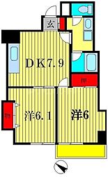 グローリアパレス壱番館 5階2DKの間取り
