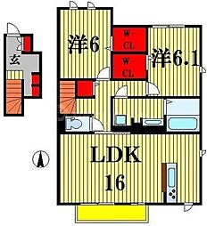 フェリエII 1階2LDKの間取り