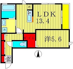 グリーンゲイブルズ 2階1LDKの間取り