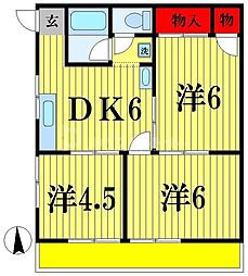 アドミナル3号棟 2階3DKの間取り