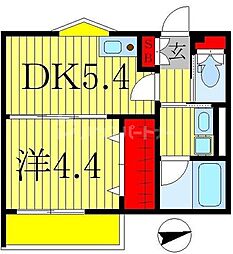 クロレ南流山II 2階1DKの間取り