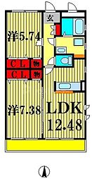 ブライトリィII 1階2LDKの間取り