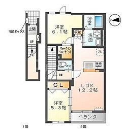 シャディ 2階2LDKの間取り