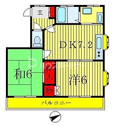 ラフィーヌ・青柳パート1 2DKの間取図画像