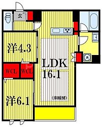 Victoire南流山 2LDKの間取図画像