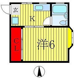 パリスレバン 1Kの間取図画像
