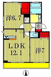 ルーエB 2LDKの間取図画像