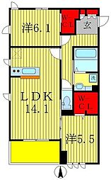 キーライズ 2LDKの間取図画像