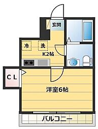 ウエストガーデン所沢 1階1Kの間取り