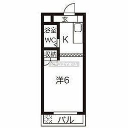 インセゾン弐番館 2階1Kの間取り