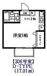 ナウトピア 3階ワンルームの間取り