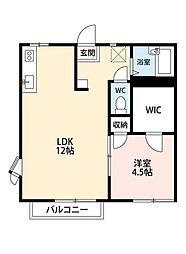 タウニー所沢III 2階1LDKの間取り