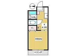 メゾンベルミュール 1階1Kの間取り