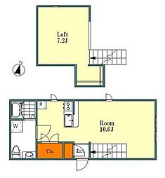 プリマ所沢元町 2階ワンルームの間取り
