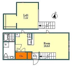 プリマ所沢元町 1階ワンルームの間取り