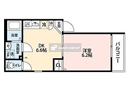 ドルチェテラス川越南大塚 2階1Kの間取り
