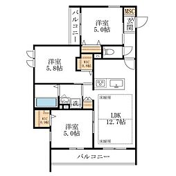 グリーンリーブズ稲荷山 2階3LDKの間取り