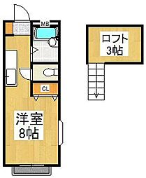 シュテルン清瀬 1階ワンルームの間取り