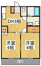 クレストビュー所沢 2階2DKの間取り